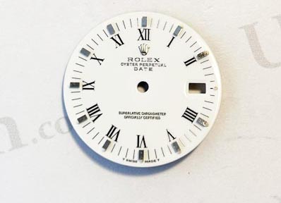 Rolex Oyster Perpetual Date dial, white, roman numerals, For ref 15000. (K1-R3-3)